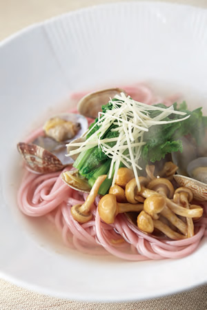 あさりと菜の花の梅うどん